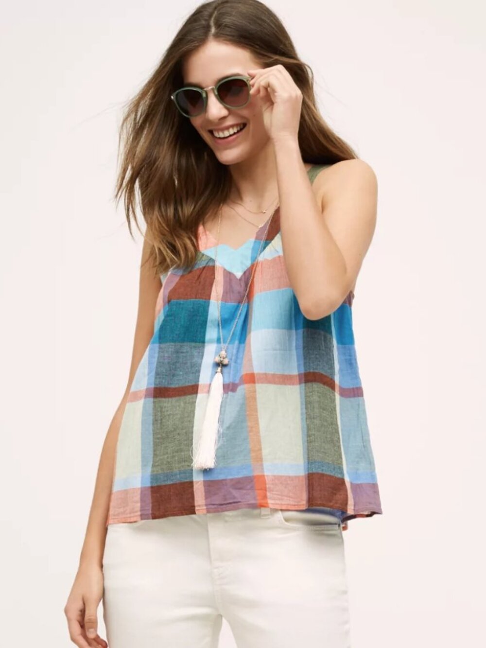 HD in Paris Anthro Madras Plaid Cutout Blouse 2P
